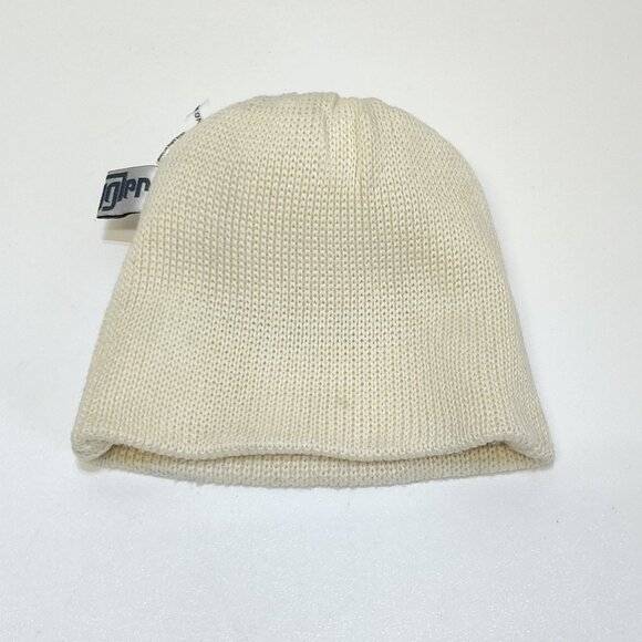 Smuggler Knit Beanie Hat PomPom Cream Stripe Wool Acrylic Blend Unisex 1990s VTG - Picture 3 of 7